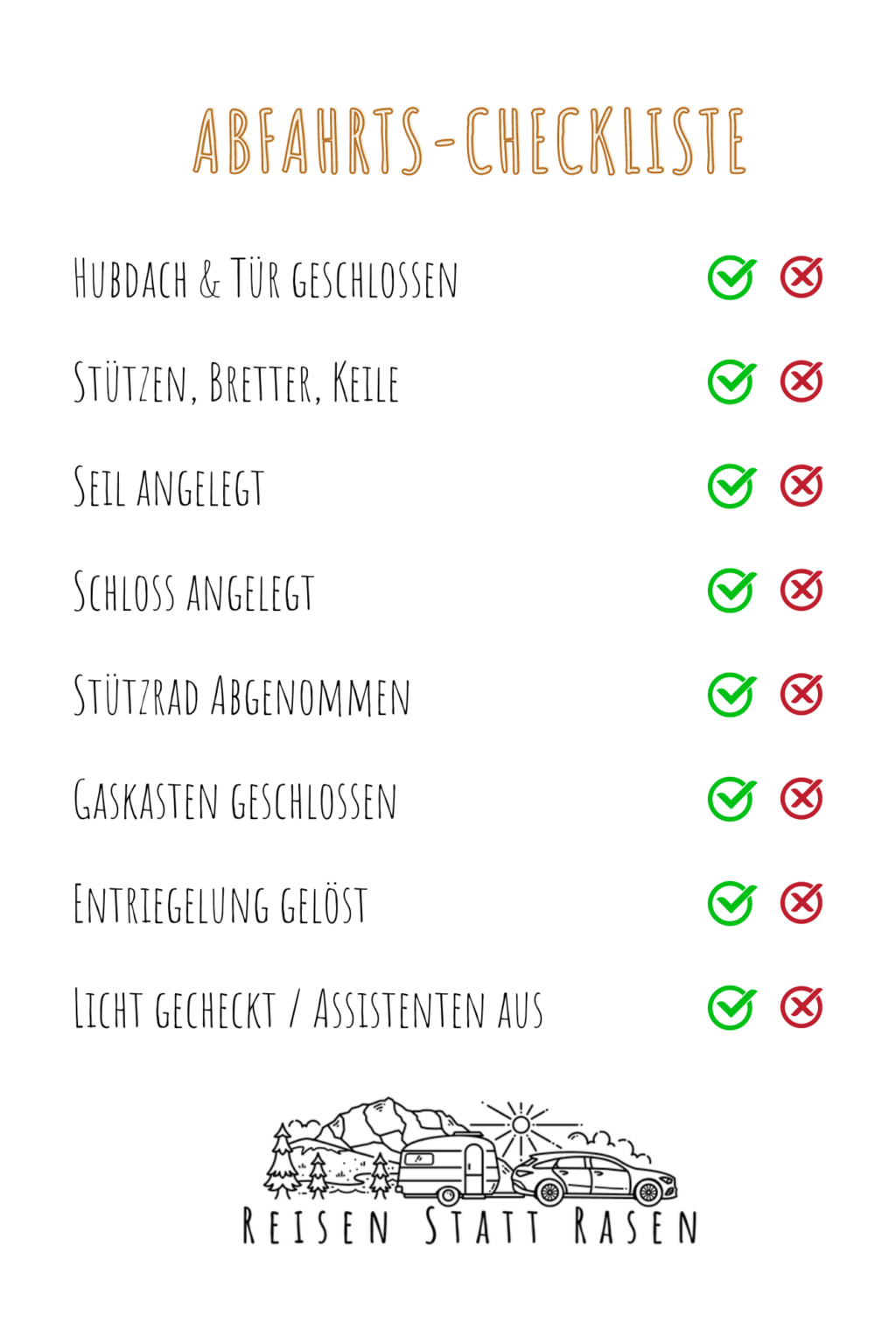 DIY Checkliste für die Abfahrt mit Wohnwagen Camper Safety Card